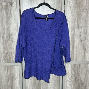 Noblu Women's Purple Crinkle Cotton Lagenlook V Neck Artsy Shirt Size M
